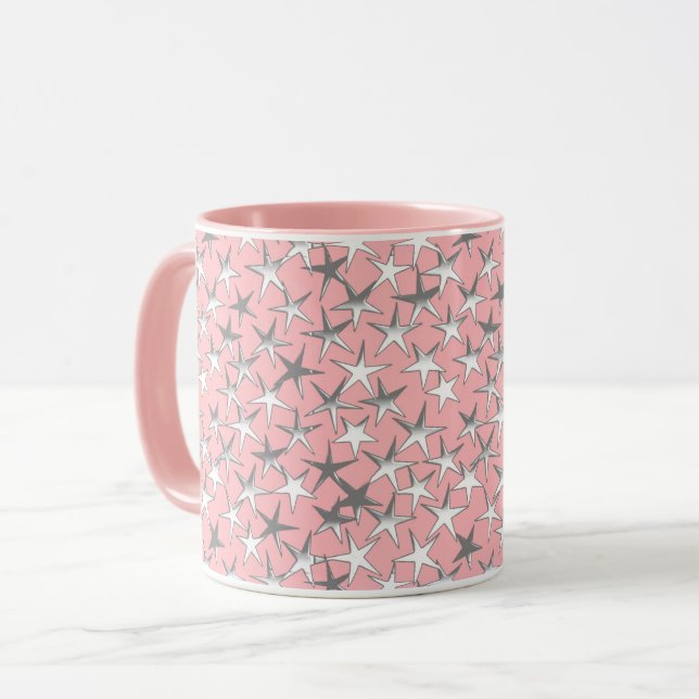 Silver Metallic Textured Stars on Peach Pink   Mug (Front Left)