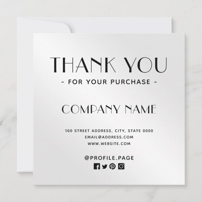 Silver metallic Thank you  Card (Front)