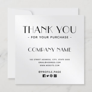 Silver metallic Thank you Card