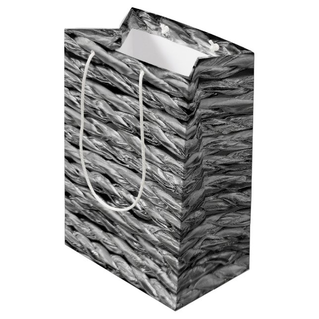 Silver Metallic Wicker Pattern Medium Gift Bag (Back Angled)