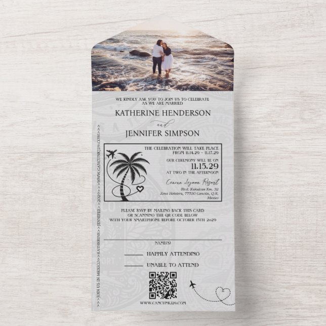 Silver Mexico Passport Wedding All In One Invitation (Inside)