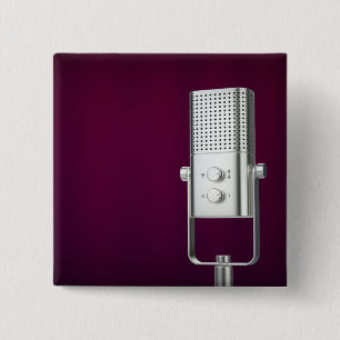 Silver microphone 15 cm square badge