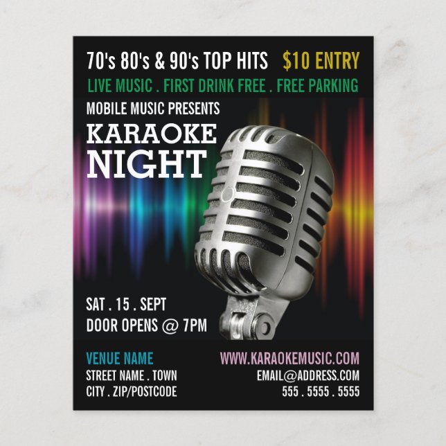 Silver Microphone, Karaoke Event Advertising Flyer (Front)