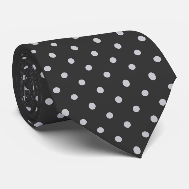 Silver Mini Polka Dot Pattern on Charcoal Gray Tie (Rolled)
