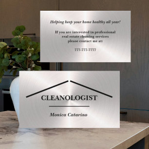Silver Minimal Pro Home Cleaning Business Card