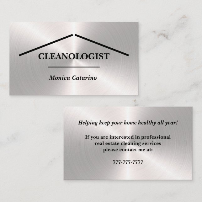 Silver Minimal Pro Home Cleaning Business Card (Front/Back)