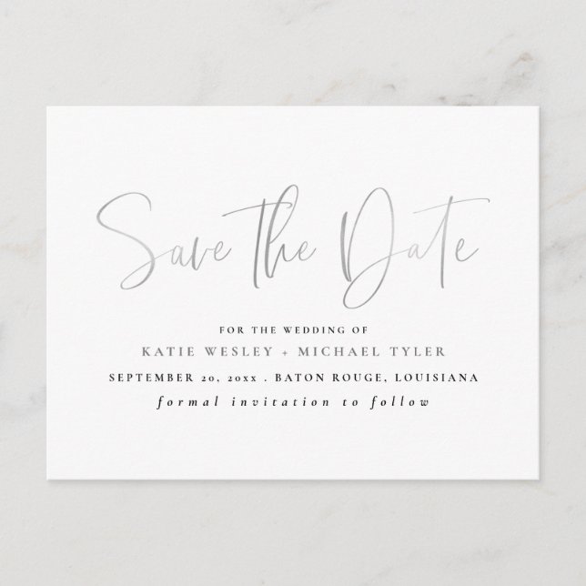 Silver Minimal Typography Save the Date Announcement Postcard (Front)