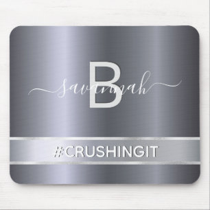 Silver minimalist elegant monogram text mouse pad
