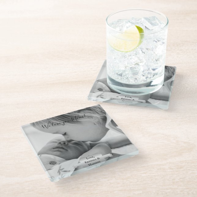 Silver Minimalist Photo Mother's Day Glass Coaster (Angled)