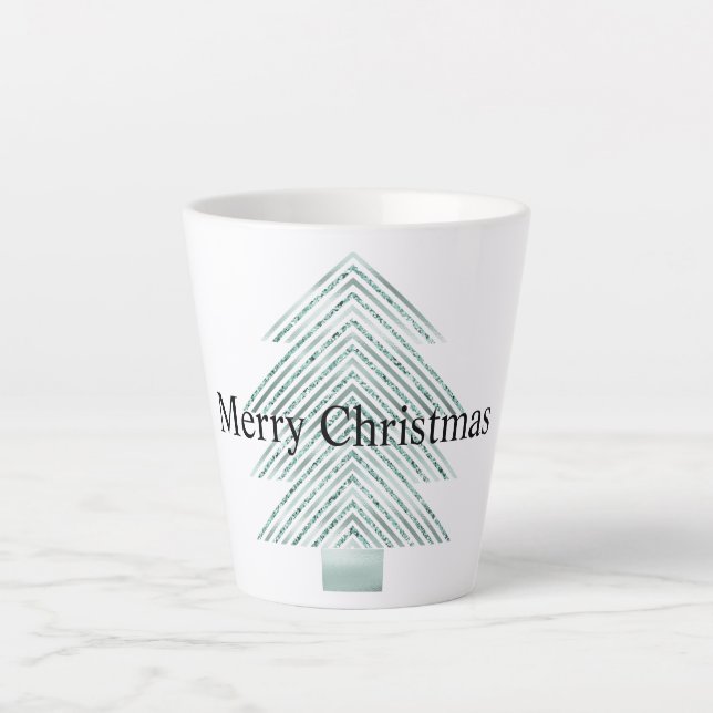 Silver Mint Christmas Tree Glitter Stripes Latte Mug (Front)