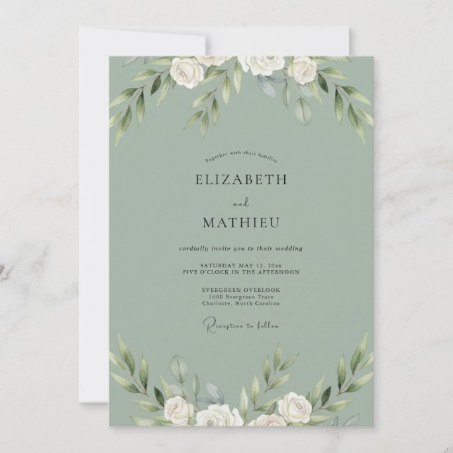Silver Mint Leaf Wedding Invitation (Front)