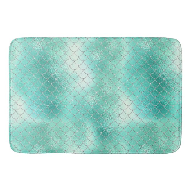 Silver Mint Mermaid Bath Mat (Front)