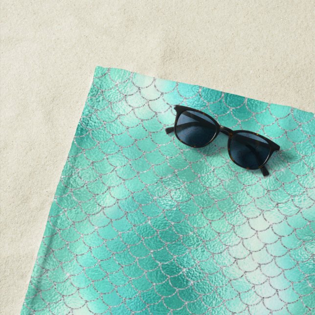 Silver Mint Mermaid Beach Towel (In Situ)