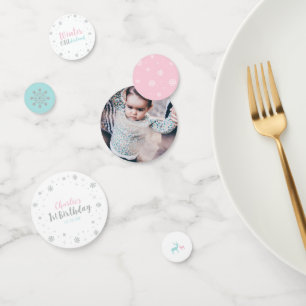 Silver, Mint & Pink Winter Wonderland 1st Birthday Confetti