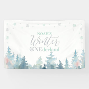 Silver & Mint Winter Onederland 1st Birthday Party Banner