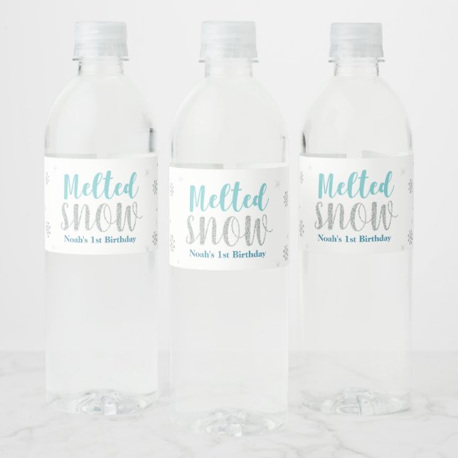 Silver & Mint Winter Wonderland Birthday Party Water Bottle Label (Bottles)