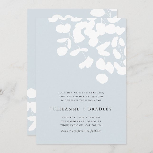 Silver Mist Eucalyptus Greenery Modern Wedding Invitation (Front/Back)