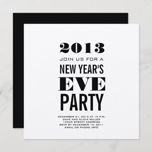 Silver Modern 2013 New Year's Eve Party Invite (Front/Back)