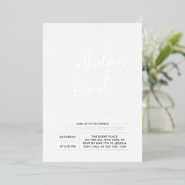 Silver Modern Brush Script Adult Birthday Party (Standing Front)