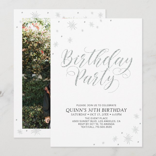 Silver Modern Chic Adult Birthday Party Invitation (Front/Back)
