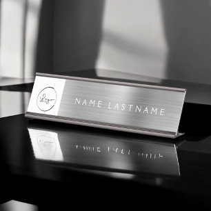 Silver Modern Custom Logo Executive Professional Desk Name Plate