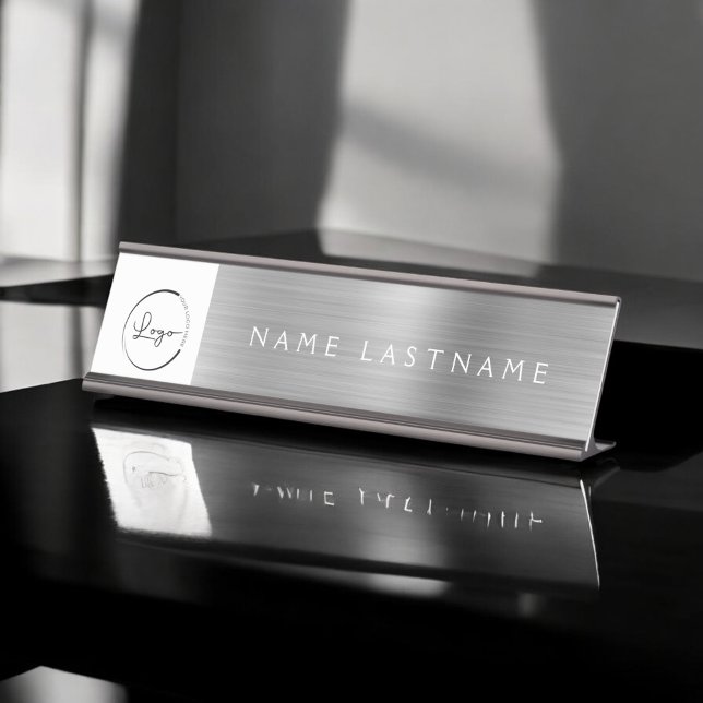 Silver Modern Custom Logo Executive Professional Desk Name Plate (Creator Uploaded)