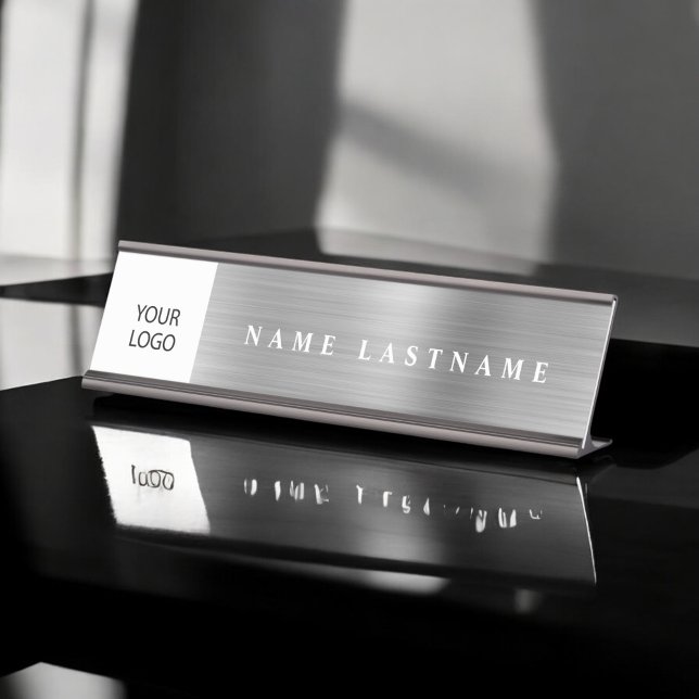 Silver Modern Custom Logo Executive Professional Desk Name Plate (Creator Uploaded)