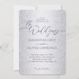 Silver Modern Damask Wedding Invitation