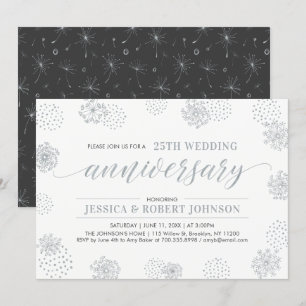 Silver   Modern Floral 25th Wedding Anniversary Invitation