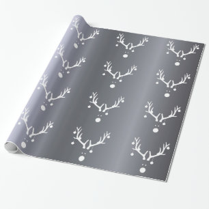 Silver modern funny abstract Christmas reindeer  Wrapping Paper