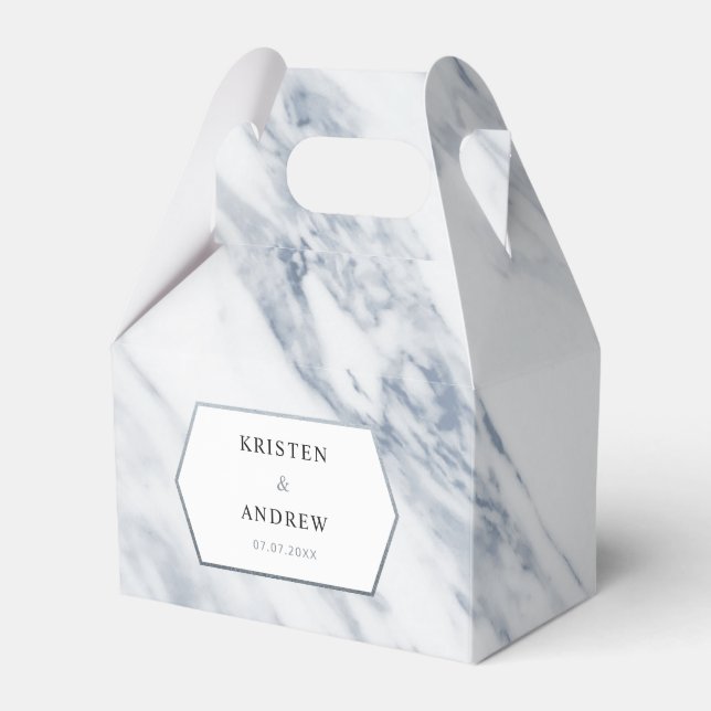 Silver Modern | Marble Wedding Favour Box (Front Side)