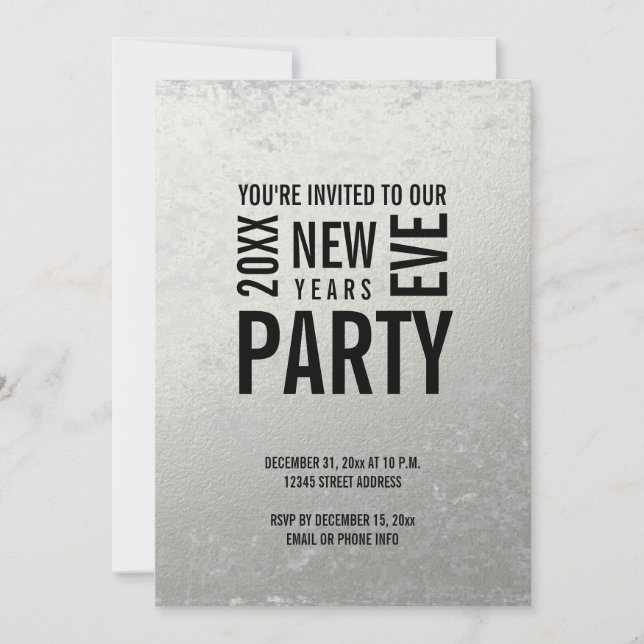 Silver Modern New Years Eve Party Invite (Front)