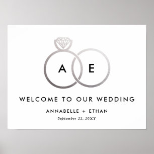 Silver Modern Rings Wedding Welcome Sign