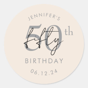 Silver Modern Script 50th Birthday Party Champagne Classic Round Sticker