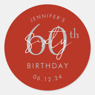 Silver Modern Script 60th Birthday Party Red Classic Round Sticker