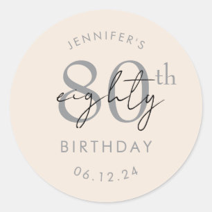 Silver Modern Script 80th Birthday Party Champagne Classic Round Sticker