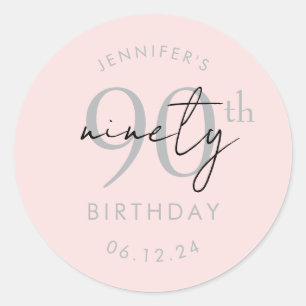 Silver Modern Script 90th Birthday Party Blush Classic Round Sticker