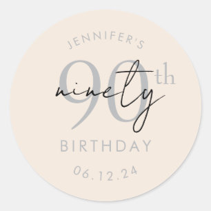 Silver Modern Script 90th Birthday Party Champagne Classic Round Sticker