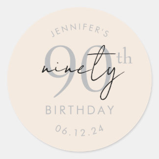 Silver Modern Script 90th Birthday Party Champagne Classic Round Sticker