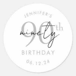 Silver Modern Script 90th Birthday Party Classic Round Sticker