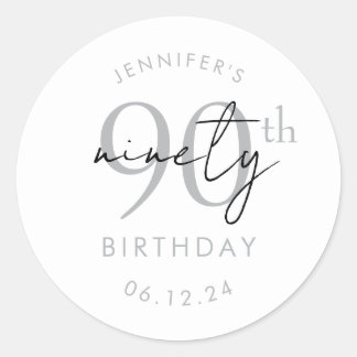 Silver Modern Script 90th Birthday Party Classic Round Sticker