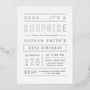 Silver Modern Simple Typography Surprise Birthday
