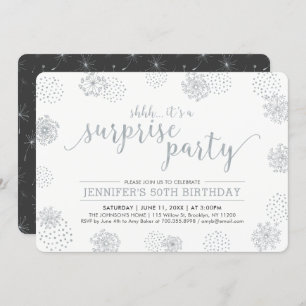 Silver   Modern Surprise 50th Birthday Party Invitation