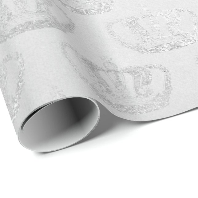 Silver Monochromatic Crown Princess Grey Glam Vip Wrapping Paper (Roll Corner)