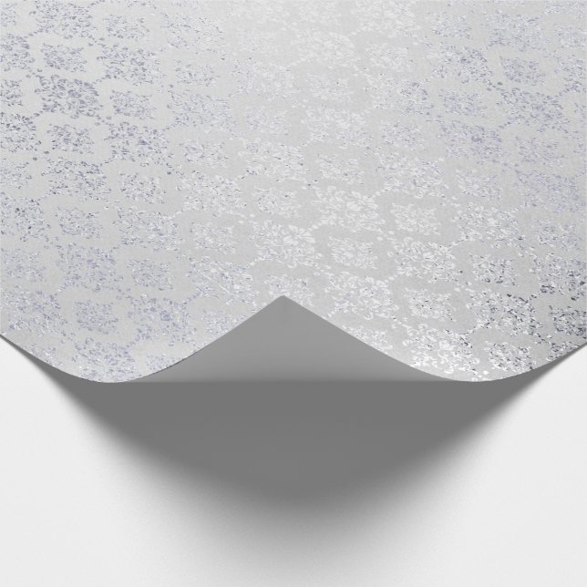 Silver Monochromatic Fairy Grey Royal Damask Flora Wrapping Paper (Corner)