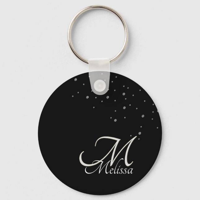 Silver Monogram and Name Glitter Key Chain (Front)