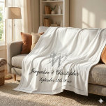 Silver Monogram Border Black Script White Newlywed Fleece Blanket<br><div class="desc">Celebrate a new beginning with this modern chic silvery grey monogram and border, with elegant black details on a perfectly white fleece blanket. Some call it a newlywed keepsake fleece blanket. The refined silvery grey line border and crisp black font create a luxurious aesthetic, making this the perfect cosy gift...</div>