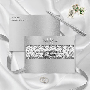 Silver Monogram Damask Glitter Wedding Envelope