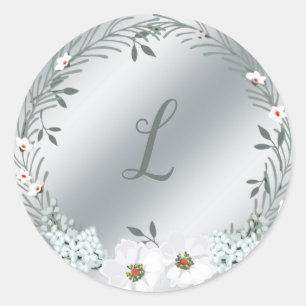 Silver Monogram Floral Wedding Sticker