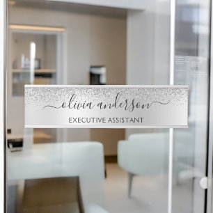 Silver Monogram Glitter Sparkle Girly Script Door Sign